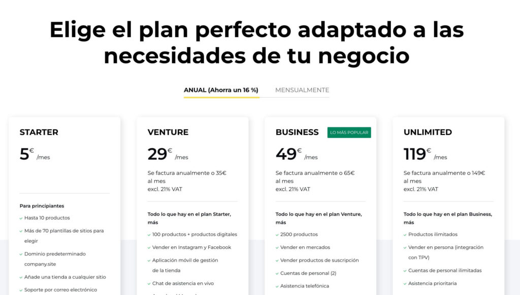 Ecwid Planes Precios