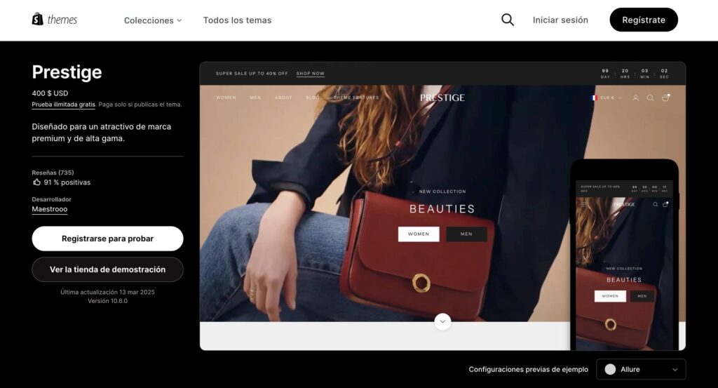 Instalar tema Prestige Shopify