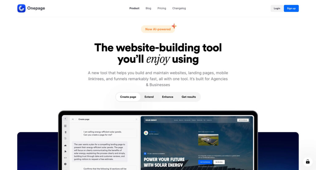 Onepage Page Website Builder from Landing Pages to Sales Funnels