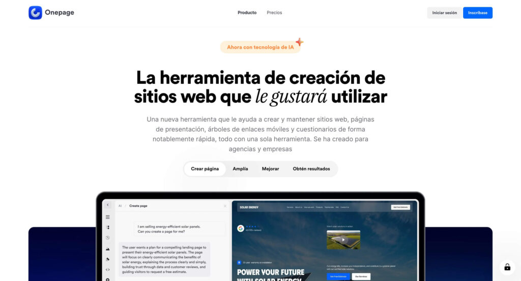 Onepage Software de creación de paginas web