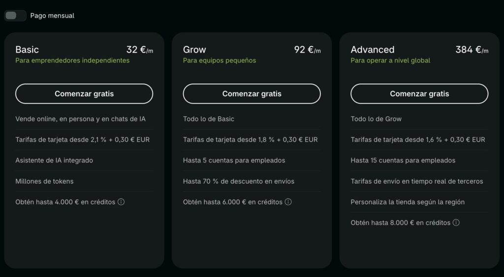 Planes de Shopify actualizados
