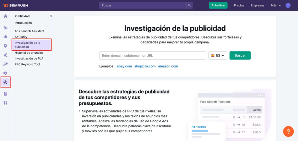 Investigación publicidad Semrush