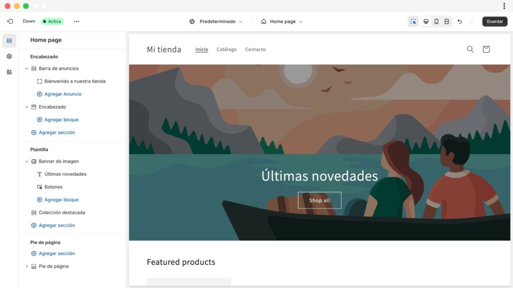 Editor de temas Shopify