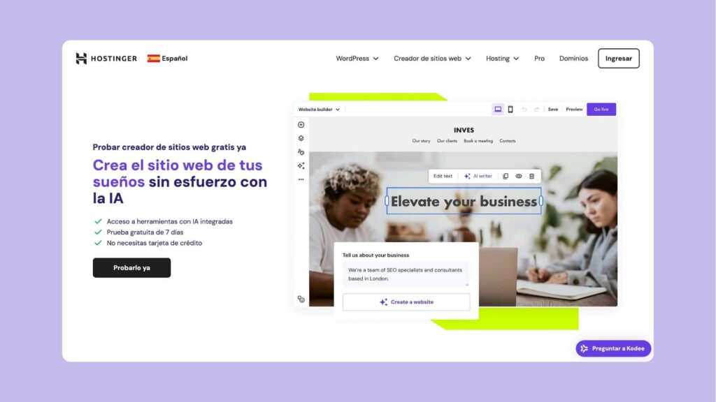 Creador de sitios web Hostinger
