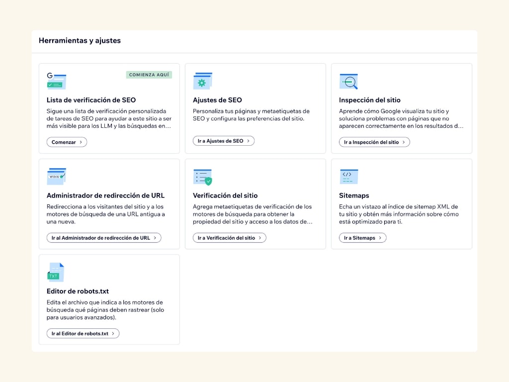 Herramientas SEO Wix