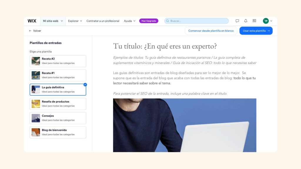 Plantillas de entradas Wix Blog