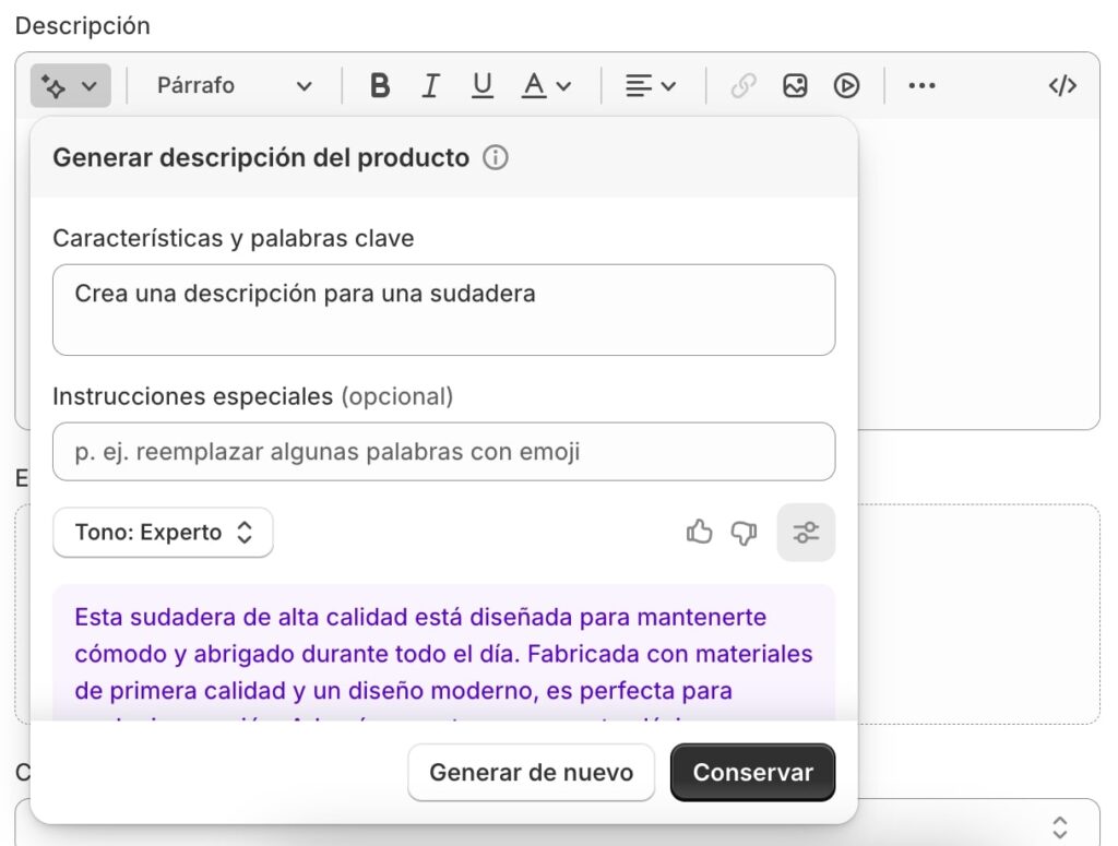 Shopify Magic IA productos