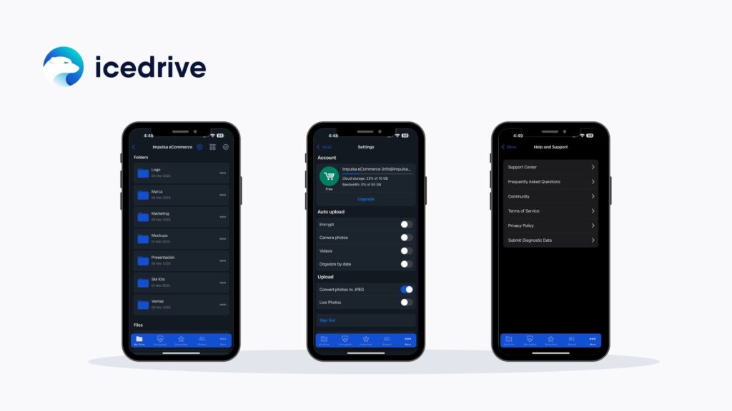 Icedrive aplicación móvil