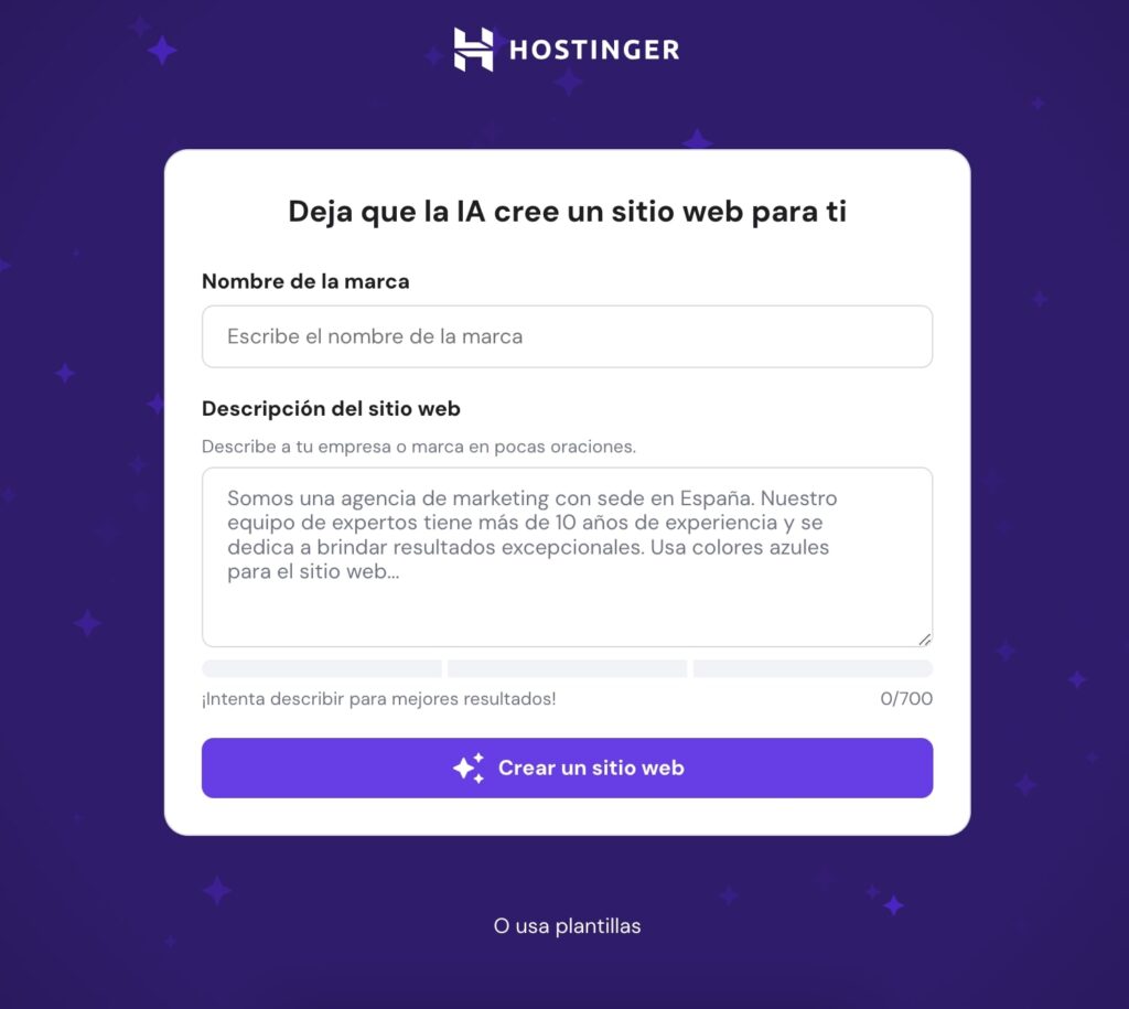 Creador Web Hostinger IA