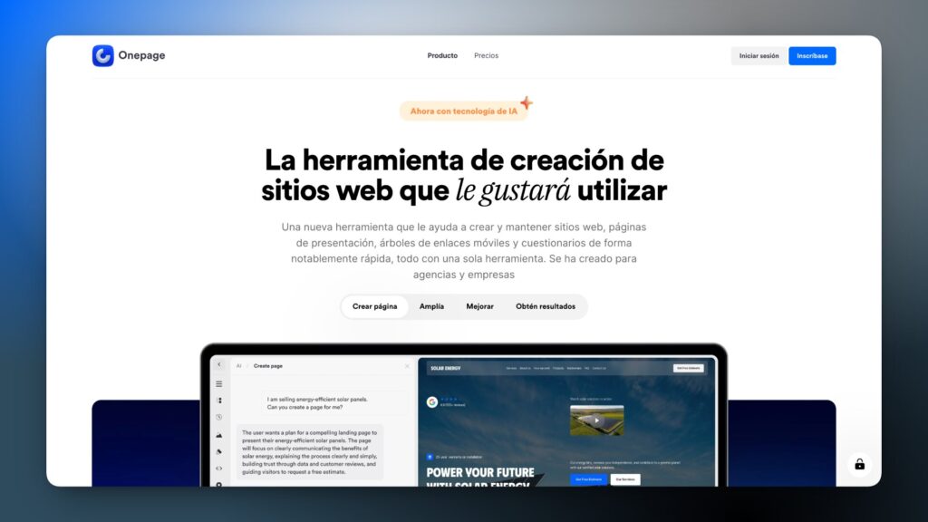 Onepage sitios web con IA