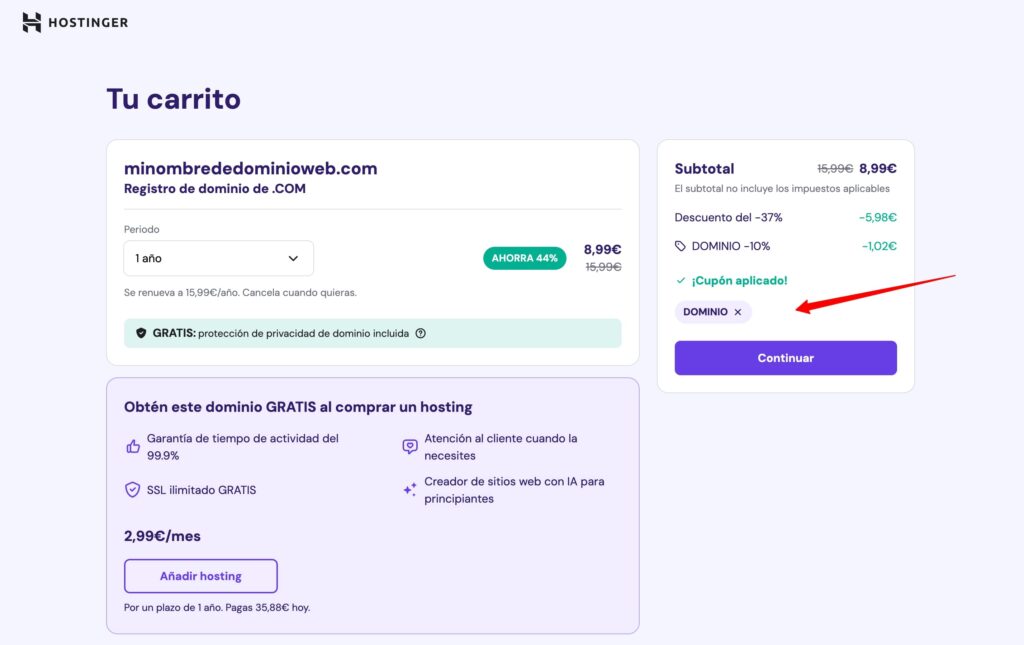 Hostinger registro dominio web