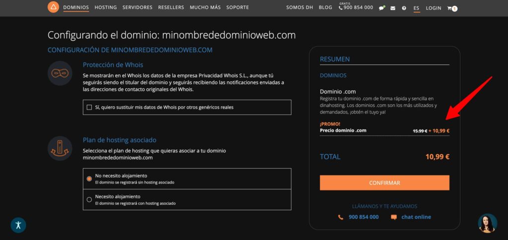 Registro de dominios dinahosting