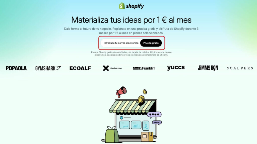 Shopify 3 meses por 1 euro