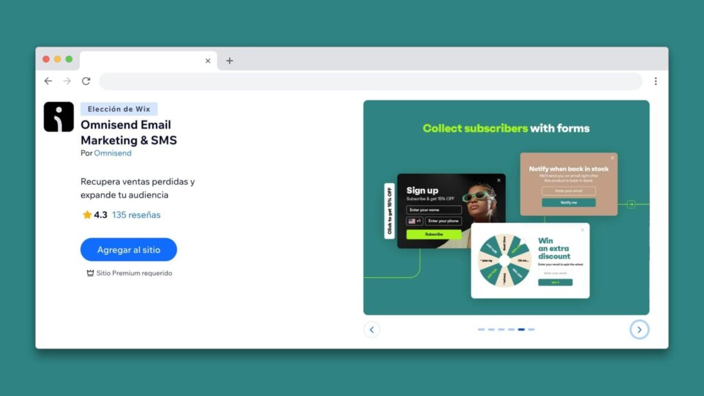 Omnisend app para Wix