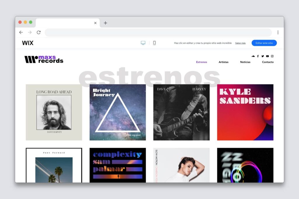 Plantilla Wix para músicos y bandas