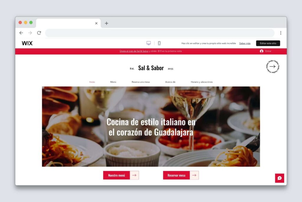 Plantillas Wix para Restaurantes