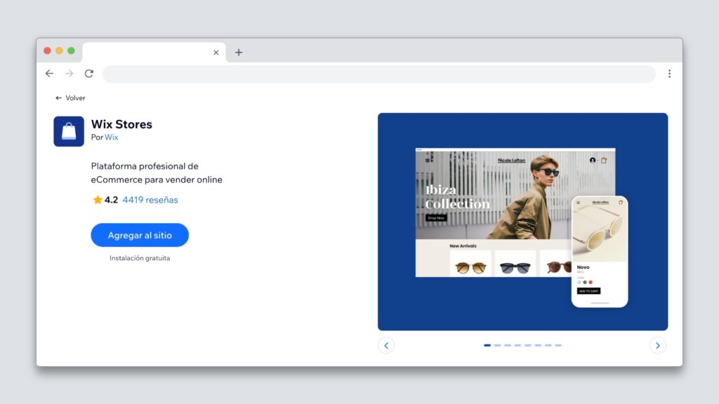 Wix Stores app para Wix