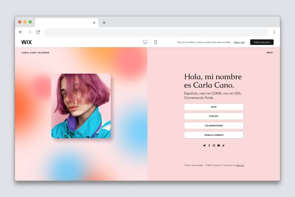 Plantilla Wix para portafolios digitales