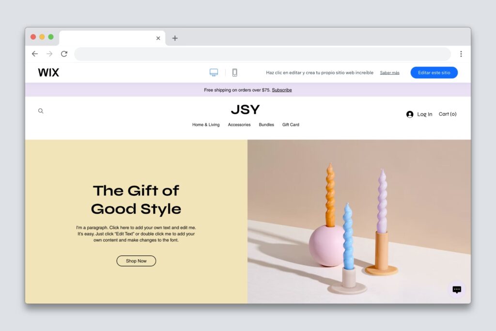 Plantilla Wix para tienda de regalos