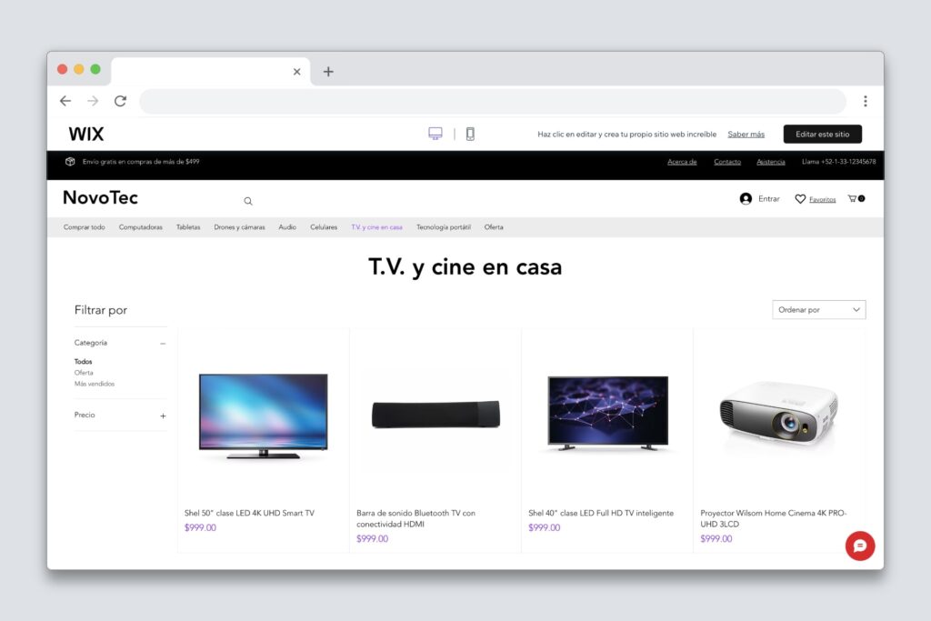 Plantilla Wix para Tiendas online de electrónica