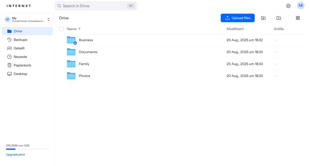 Internxt Drive Dashboard
