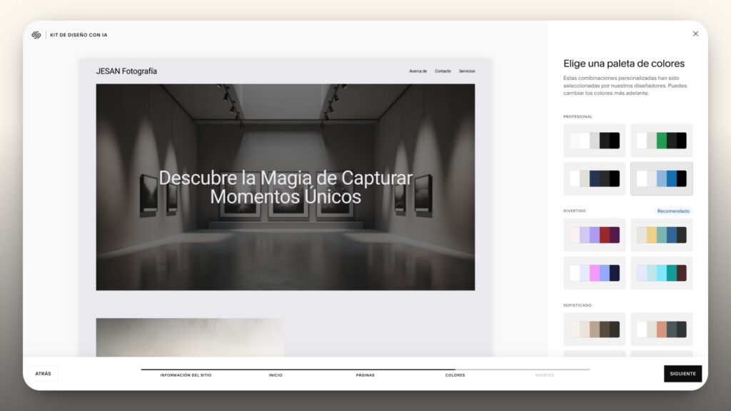 Edición pagina de inicio Squarespace AI