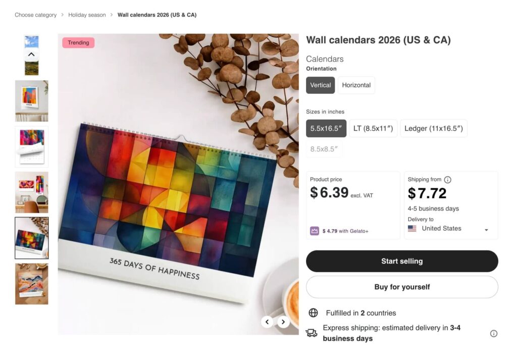 Gelato wall calendars