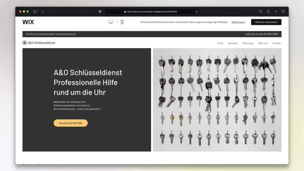 Wix Homepage Vorlagen Beispiel