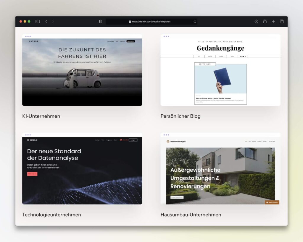 Wix Vorlagen Themen
