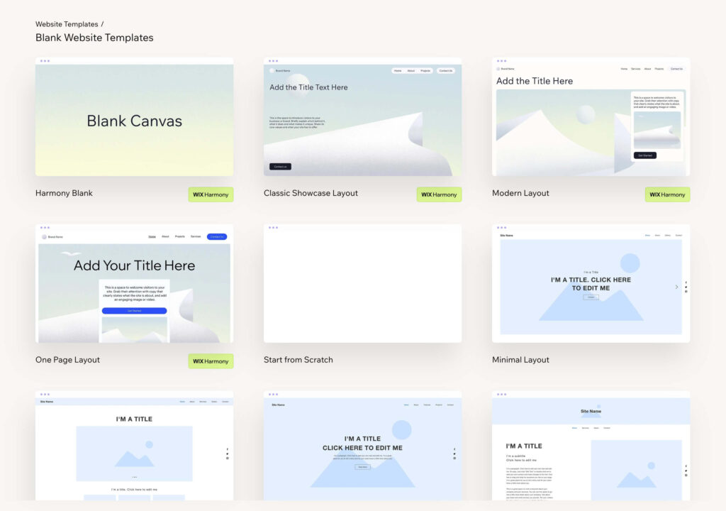 Blank Website Templates by Wix