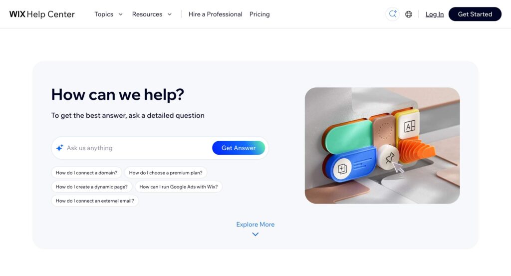 Wix Help Center by categories and with search