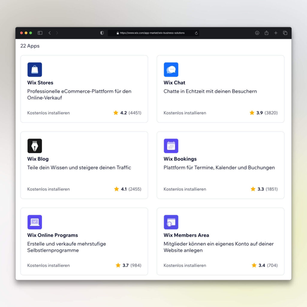 Wix Business Solutions im Wix App Markt