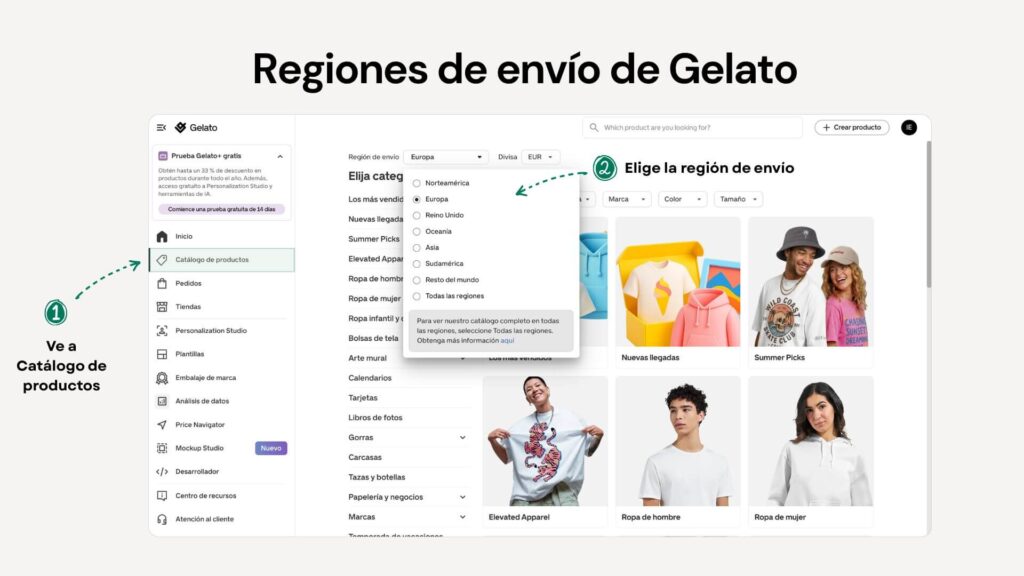 Regiones de Envío Gelato Print on Demand