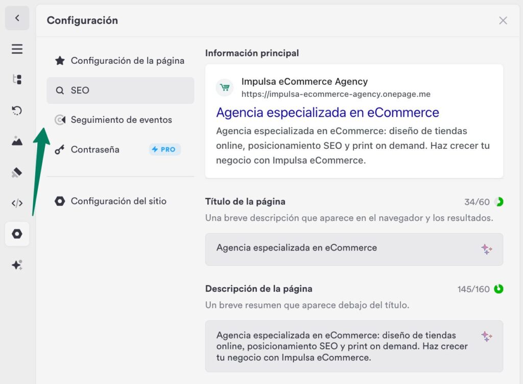 Onepage configuración SEO