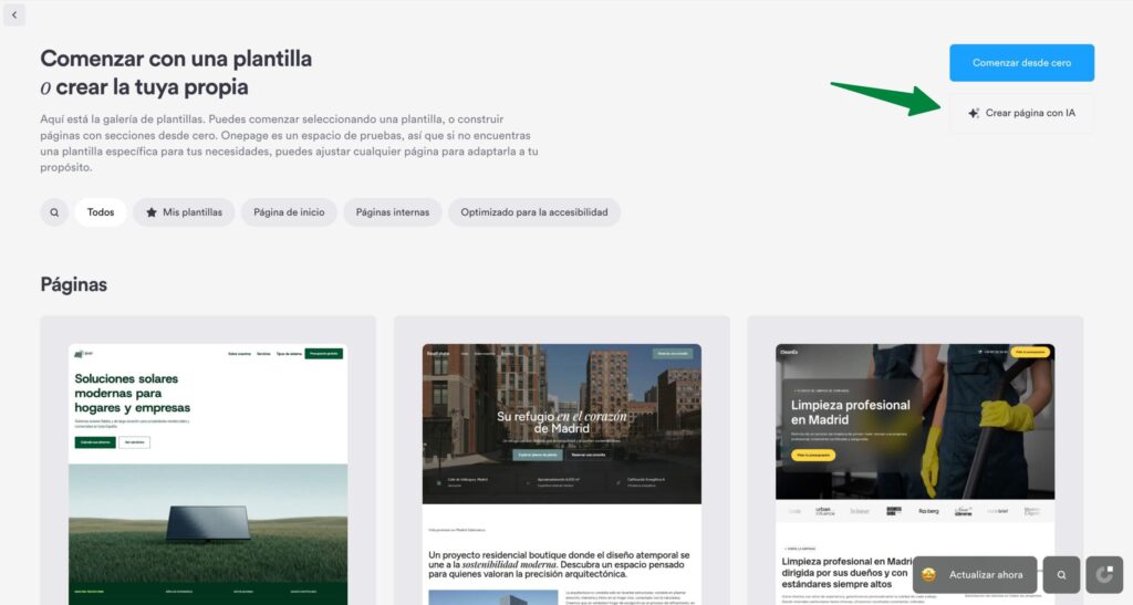 Onepage Crear pagina web con IA